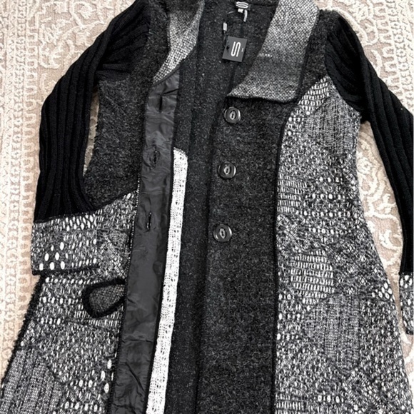 NWT Sioni Wool/Mohair Patchwork Sweater Coat - Picture 12 of 16